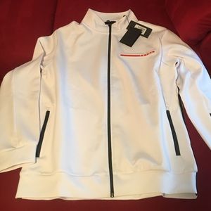 Prada logo sweat suit. Black & white. 2XL but fits like XL. Zippered. Authentic.